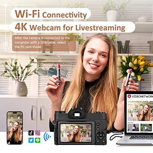 WiFi 4K Vlogging Camera - 48MP, 16X Zoom