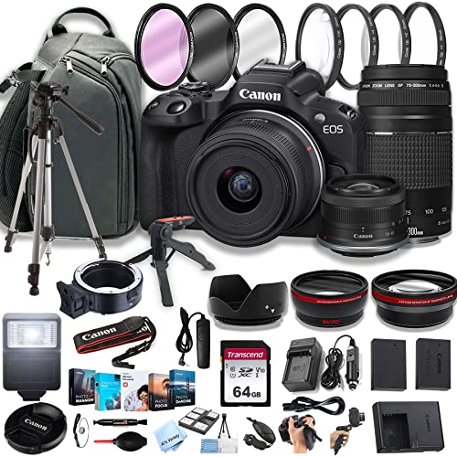 Canon EOS R50 Camera Bundle: 18-45mm + 75-300mm Lenses