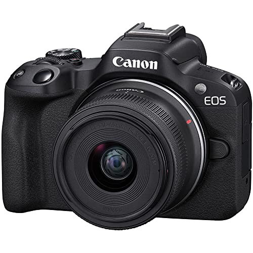 Canon EOS R50 Mirrorless Camera with 18-45mm Lens (Black) (5811C012) + 64GB Memory Card + Bag + Charger + LPE17 Battery + Card Reader + Memory Wallet + Cleaning Kit (Renewed)