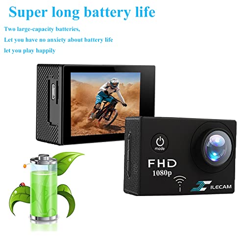 Xilecam 1080P WiFi Sports Camera with 2 Batteries