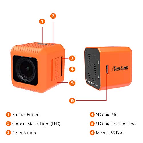 RunCam 5 4K FPV Camera 1080P HD Micro Action Camera EIS Supported 145 Degree FOV for FPV Racing Drone and Sport Video Recording, Orange