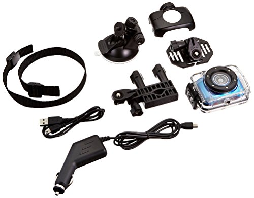 Mini HD Sports Action Camera - Camcorder w/ 5.0 MP Cam, 2" Touch Screen, USB SD Card, Rechargeable Battery - IPX8 Waterproof Case Bike Handle bar, Helmet Mount, Car Charger - Pyle GDV123BL (Blue)