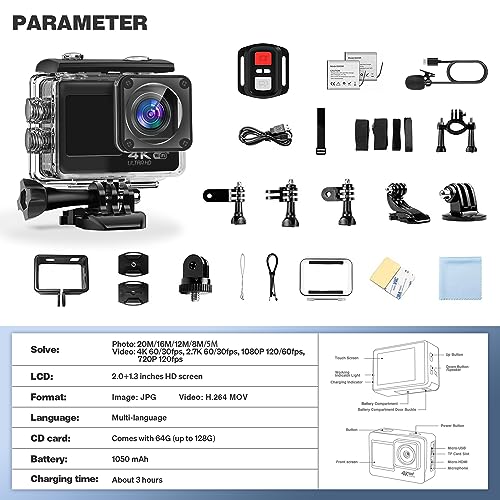 4K60FPS WiFi Action Camera with Dual Screen