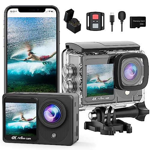 High-resolution Dual Screen Action Camera + Accessories Kit
