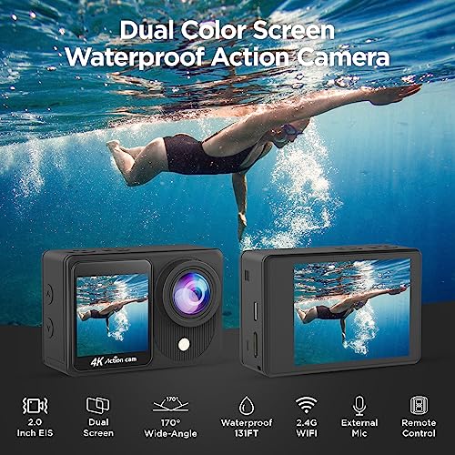 High-resolution Dual Screen Action Camera + Accessories Kit