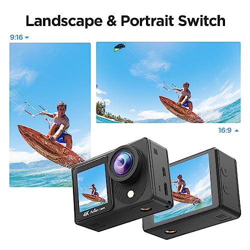 High-resolution Dual Screen Action Camera + Accessories Kit