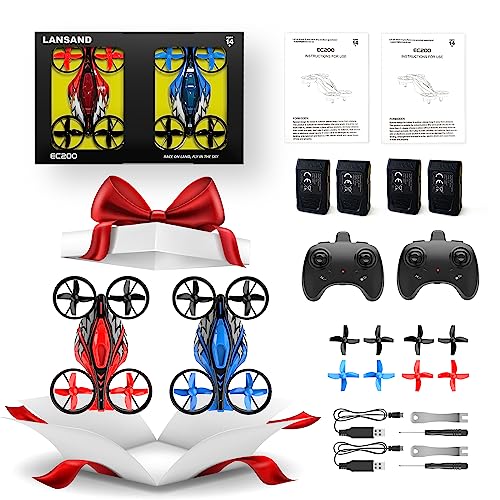 LANSAND 2Pack Mini Drones for Kids,Beginners,Adults, Small RC Drone Quadcopter with 2-In-1 Race and Fly Mode,LED Light,Altitude Hold,3D Flip,4 Batteries,Stress Relief for Adult,Toy Gift for Boys Girls