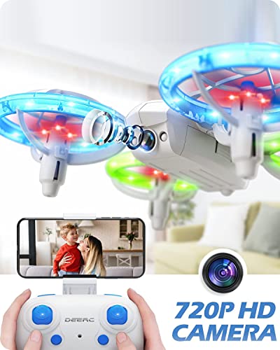 DEERC D23 Drones for Kids Beginners, LED RC Mini Quadcopter with Altitude Hold, Headless Mode, Aircraft with 720P HD FPV WiFi Camera, Propeller Full Protect, Easy to use Kids Gifts Toys for Boys, Girls,1 Piece, White