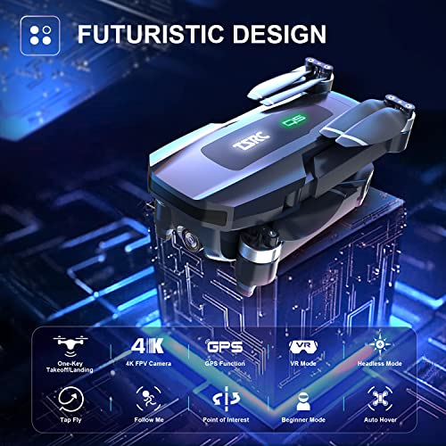 TENSSENX Foldable GPS Drone with 4K UHD Camera for Adults, TSRC Q5 Quadcopter with Brushless Motor, Auto Return, Follow Me, Circle Fly, Waypoint Fly, Beginner Mode, Headless Mode, 52 Mins Long Flight