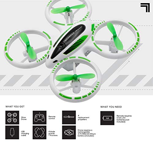 SHARPER IMAGE 2.4GHz RC Glow Up Stunt Drone with LED Lights, Mini Remote Controlled Quadcopter with Assisted Landing, Small Plane for Kids and Beginners, Wireless and Rechargeable