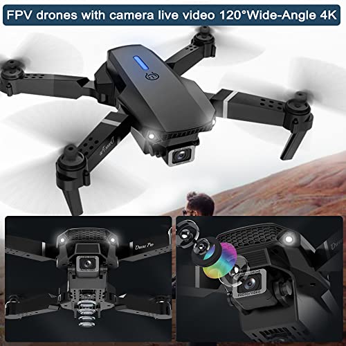 Foldable Drone with 4K Dual Camera for Adults, RC Quadcopter WiFi FPV Live Video, Altitude Hold, Headless Mode, One Key Take Off for Kids or Beginners with 2 Batteries, Carrying Case