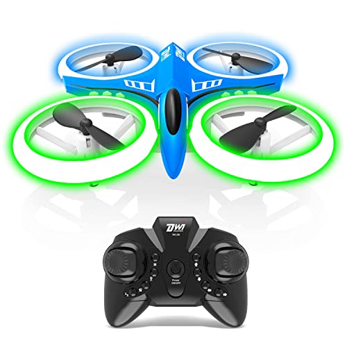 Dwi Dowellin 4.9 Inch Mini Drone for Kids LED Night Lights One Key Take Off Landing Flips RC Remote Control Small Flying Toys Drones for Beginners Boys and Girls Adults Nano Quadcopter, Blue