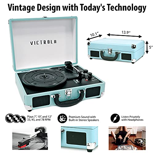 Turquoise Victrola Portable Record Player with Bluetooth