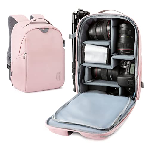 Pink Camera Backpack with Laptop Compartment