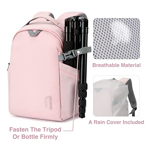 Pink Camera Backpack with Laptop Compartment