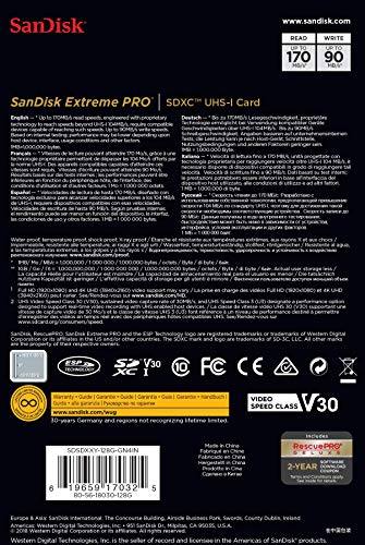 SanDisk 128GB PRO SDXC UHS-I Card - C10, U3, V30