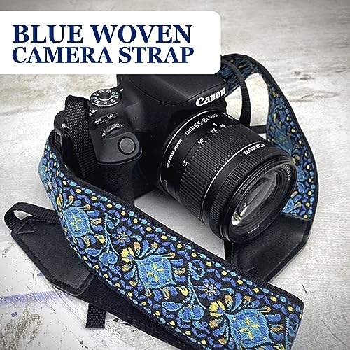 Art Tribute Blue Woven Vintage Camera Strap For All DSLR Camera. Embroidered Elegant Universal Neck & Shoulder Strap, Floral Pattern, Great Photographer Gift for Men & Women Photographers