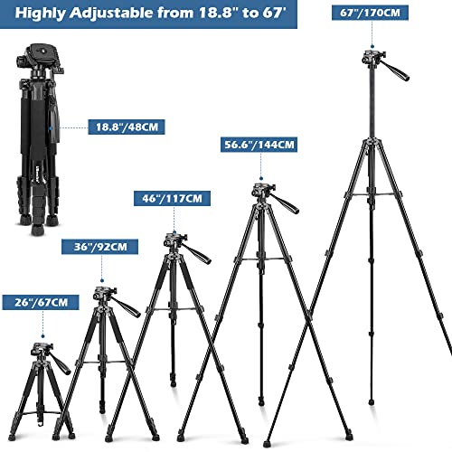 UBeesize 67” Camera Tripod with Travel Bag, Cell Phone Tripod with Wireless Remote and Phone Holder, Compatible with All Cameras, Cell Phones, Projector, Webcam, Spotting Scopes