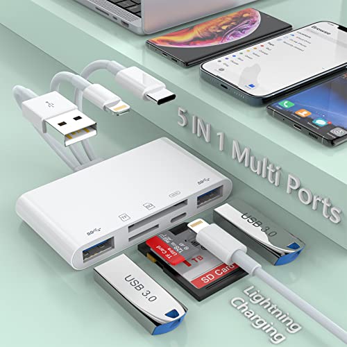 5-in-1 Lightning + Type C Card Reader for Multiple Devices