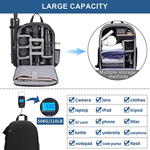Cwatcun Camera Backpack Bag Professional for SLR DSLR Mirrorless Camera Waterproof Camera Case Compatible with Sony Canon Nikon Camera and Lens Tripod Accessories (Ⅱ Small Black)