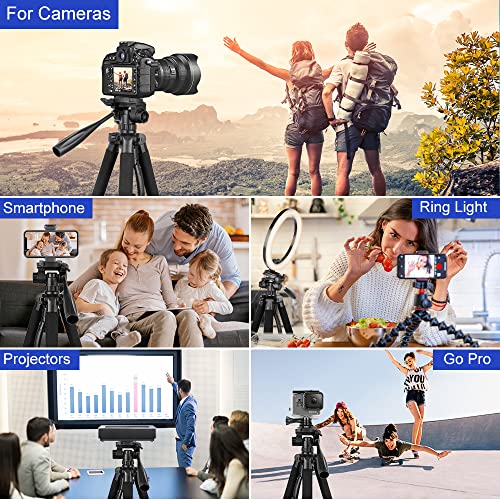 Aureday 74’’ Camera Tripod with Travel Bag,Cell Phone Tripod with Wireless Remote and Phone Holder, Compatible with DSLR Cameras,Cell Phones,Projector,Webcam,Spotting Scopes(Black)