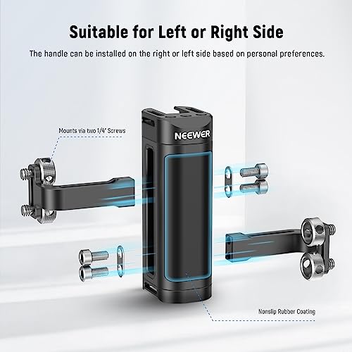 NEEWER Side Handle Compatible with SmallRig NEEWER Camera Cage, Lightweight Camera Handle Rig with Dual 1/4" Screws (18mm-20mm Spacing), 1/4" Threads, Cold Shoe, Up and Down Adjustable, CA022H