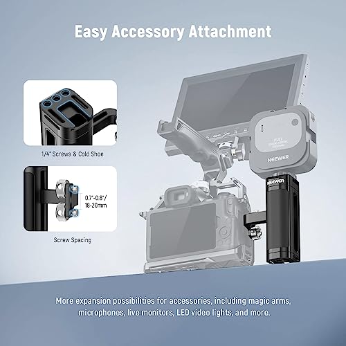 NEEWER Side Handle Compatible with SmallRig NEEWER Camera Cage, Lightweight Camera Handle Rig with Dual 1/4" Screws (18mm-20mm Spacing), 1/4" Threads, Cold Shoe, Up and Down Adjustable, CA022H