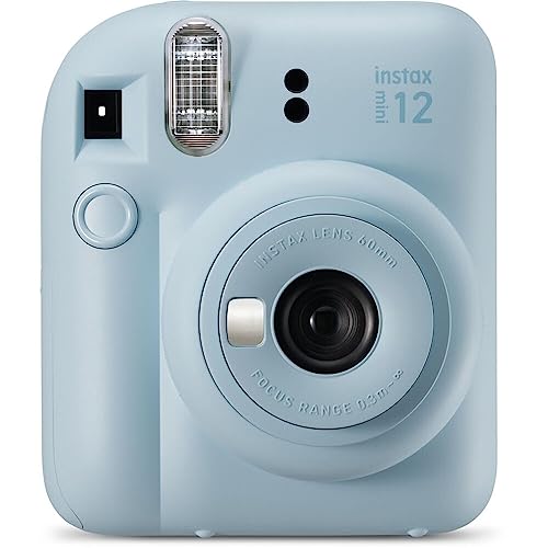 FUJIFILM INSTAX Mini 12 Instant Film Camera | Pastel Blue Bundled with INSTAX Mini Instant Film | 40 Exposures + Instax Black Accessories + AA Batteries + Cleaning Cloth (12 Items)