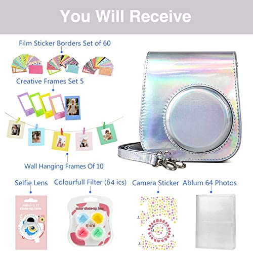 WOGOZAN Kit for Fujifilm Instax Mini 11 Instant Camera Accessories Bundle (Instax Camera Case/Album for Instax Mini Film/Selfie Mirror/Photo Frames/Photo Stickers & More) (Magic Silver)