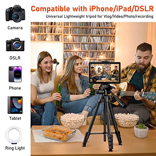 Phone Tripod, 68" Tablet Tripod Stand for Phone Cameras, Travel Tripod Compatible with iPad iPhone DSLR SLR Projector, Cell Phone Tripod Stand with Remote/Travel Bag / 2 in 1 Mount