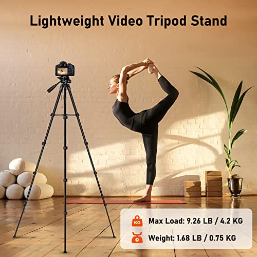 Phone Tripod, 68" Tablet Tripod Stand for Phone Cameras, Travel Tripod Compatible with iPad iPhone DSLR SLR Projector, Cell Phone Tripod Stand with Remote/Travel Bag / 2 in 1 Mount