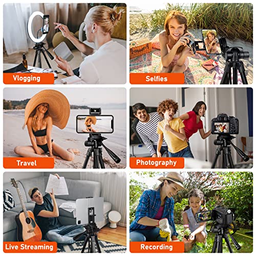 Phone Tripod, 68" Tablet Tripod Stand for Phone Cameras, Travel Tripod Compatible with iPad iPhone DSLR SLR Projector, Cell Phone Tripod Stand with Remote/Travel Bag / 2 in 1 Mount
