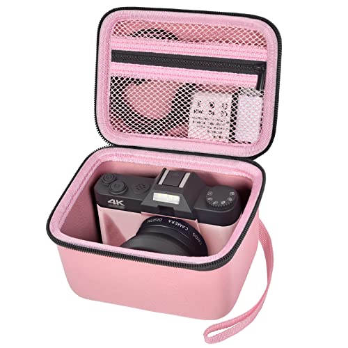 Vlogging Camera Case Compatible with Femivo/for IWEUKJLO/for VETEK/for OIEXI 4K 48MP Digital Cameras for Youtube. Vlog Camera Carrying Storage for Lens, Cable and Other Accessories (Pink)