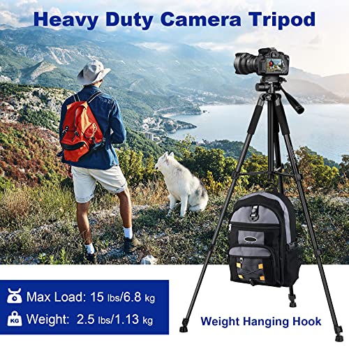 Camera Tripod, 67" Heavy Duty Tripod for Camera, Tripod Stand with Remote, Aluminum Travel Tripod for Video Recording Photo Vlog Compatible with Cameras, DSLR, Projectors, Spotting Scopes