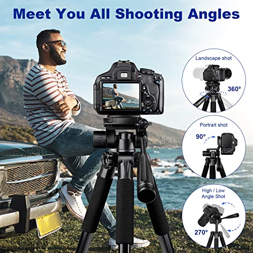 Camera Tripod, 67" Heavy Duty Tripod for Camera, Tripod Stand with Remote, Aluminum Travel Tripod for Video Recording Photo Vlog Compatible with Cameras, DSLR, Projectors, Spotting Scopes