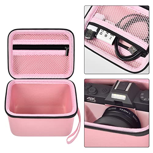 Vlogging Camera Case Compatible with Femivo/for IWEUKJLO/for VETEK/for OIEXI 4K 48MP Digital Cameras for Youtube. Vlog Camera Carrying Storage for Lens, Cable and Other Accessories (Pink)