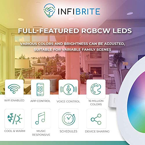 INFIBRITE 6 Inch WiFi Smart Ultra-Thin LED Ceiling Mount Recessed Light 12W 1100LM Dimmable with Junction Box, App & Voice Control, Alexa/Google Compatible, ETL & Energy Star, Wet Rated (24 Pack)