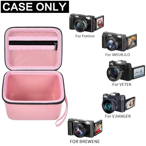 Vlogging Camera Case Compatible with Femivo/for IWEUKJLO/for VETEK/for OIEXI 4K 48MP Digital Cameras for Youtube. Vlog Camera Carrying Storage for Lens, Cable and Other Accessories (Pink)