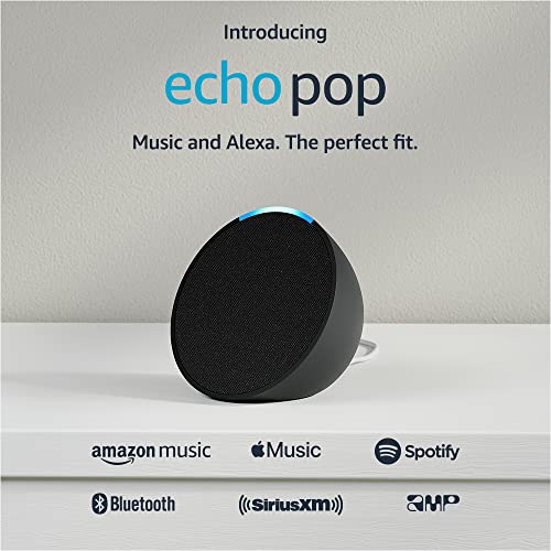 Compact Amazon Echo Pop smart speaker with Alexa, Charcoal