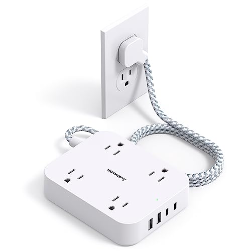 5ft Flat Plug Power Strip with 4 USB Ports