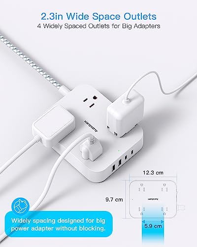 5ft Flat Plug Power Strip with 4 USB Ports