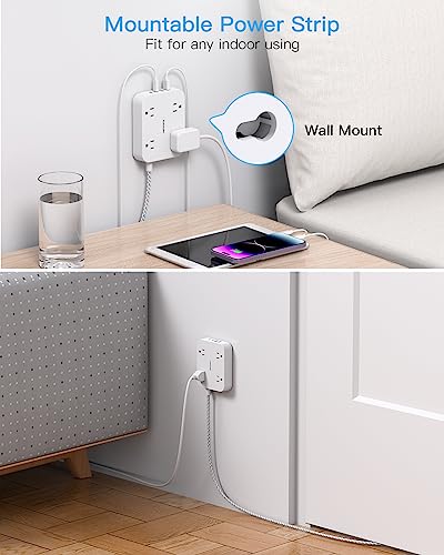 5ft Flat Plug Power Strip with 4 USB Ports