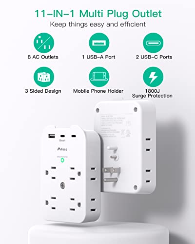 Mifaso Wall Surge Protector with 8 Outlets 1800J