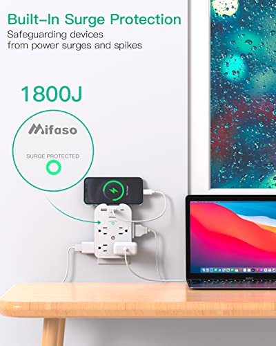 Mifaso Wall Surge Protector with 8 Outlets 1800J