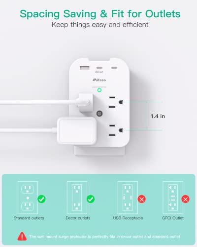 Mifaso Wall Surge Protector with 8 Outlets 1800J