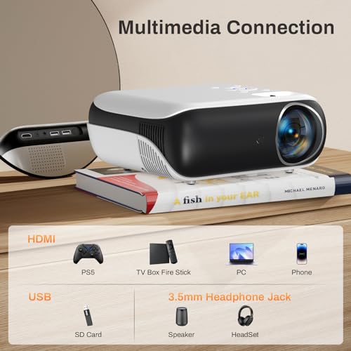 Portable 1080P Bluetooth Projector with 100" Screen