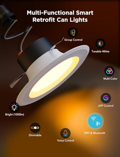 Smart Wi-Fi Bluetooth 6" Recessed Lights, RGBWW, 4 Pack