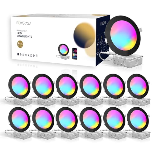 Black Smart Recessed Lighting 12-Pack, Ultra-Thin LED (6") - 12W 1200LM - Smart Home Compatible