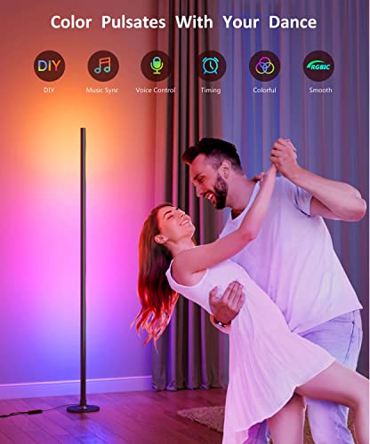 GonHui Smart LED Corner Floor Lamp, Color-Changing Ambiance