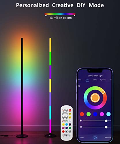 GonHui Smart LED Corner Floor Lamp, Color-Changing Ambiance